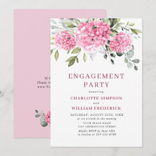 Invitation Elégante aquarelle rose Hydrangea ENGAGEMENT PARTI