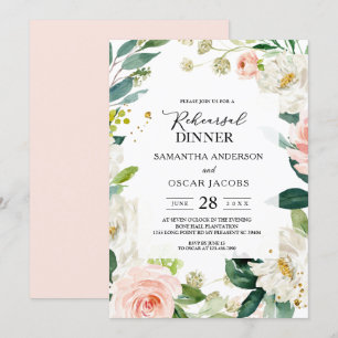 Invitation Elégante aquarelle rose pâle Cadre Floral