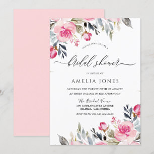 Invitation Elégante Aquarelle rose pâle Fête des mariées flor