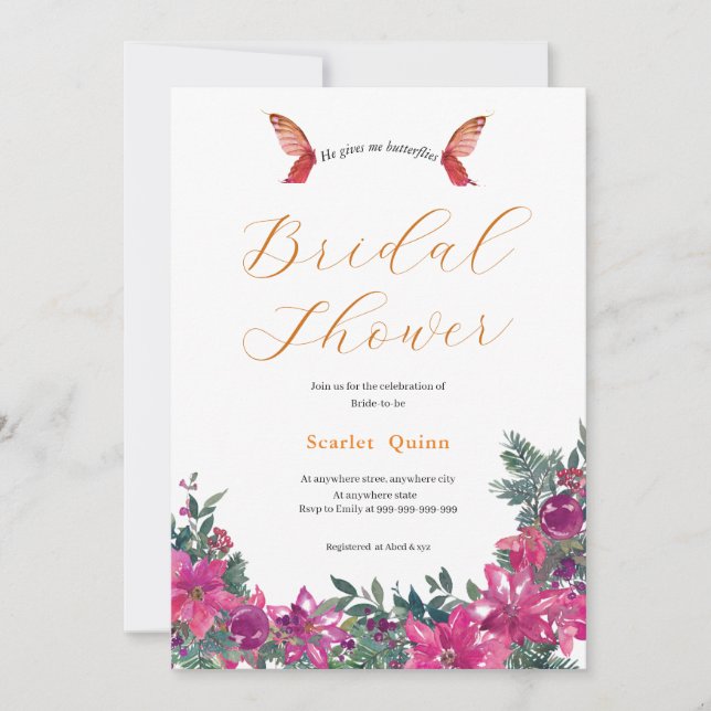 Invitation Elégante aquarelle rose poussiéreuse Bouquet de ma (Devant)