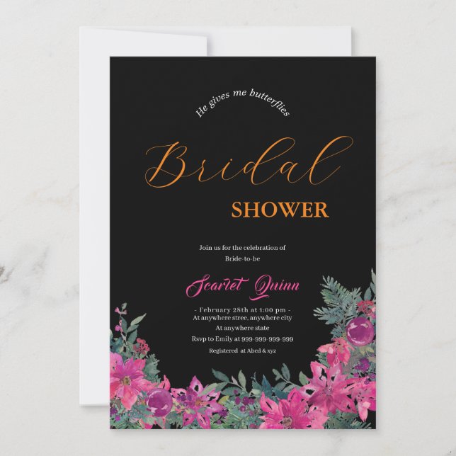 Invitation Elégante aquarelle rose poussiéreuse Douche à nupt (Devant)