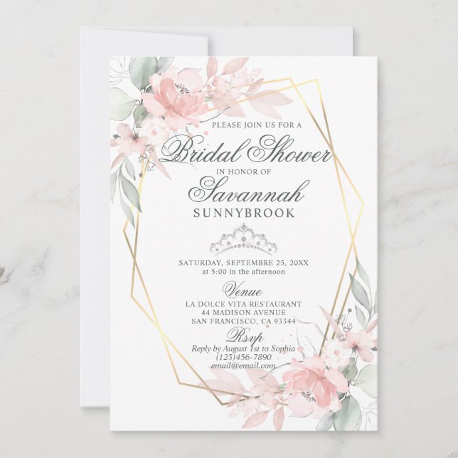 Invitation Elégante aquarelle rose rose Fête des mariées Invi (Devant)