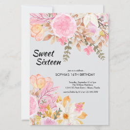 Invitation Elégante aquarelle rose Sweet sixteen floral