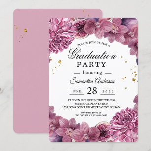 Invitation Elégante aquarelle rose & violet Orchidées & Figue
