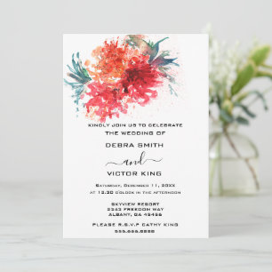 Invitation Elégante aquarelle rouge floral Mariage