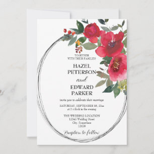 Invitation Elégante aquarelle Rouge Rose Floral Mariage