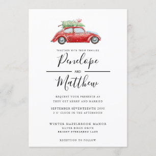 Invitation Elégante aquarelle Rustique voiture Mariage de Noë