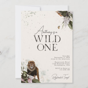 Invitation Elégante aquarelle sauvage Safari Lion 1er anniver