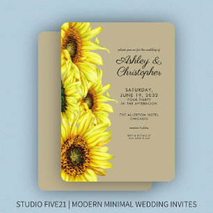 Invitation Élégante aquarelle Sunflower Mariage kaki