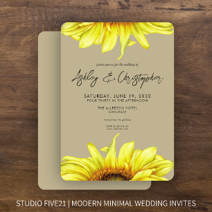 Invitation Élégante aquarelle Sunflower Mariage kaki