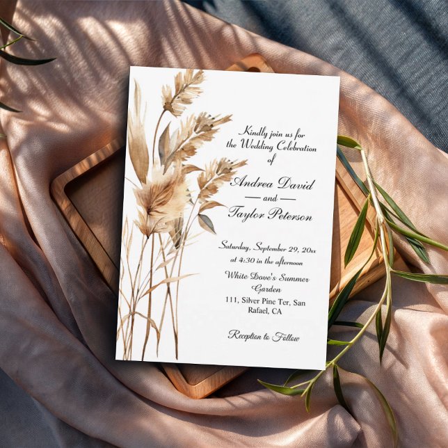 Invitation Elégante aquarelle Terracota Pampas Mariage en her (Créateur téléchargé)