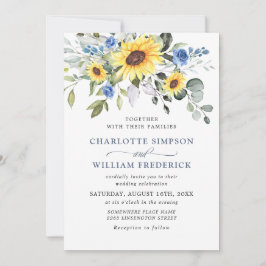 Invitation Elégante aquarelle tournesol Eucalyptus Mariage