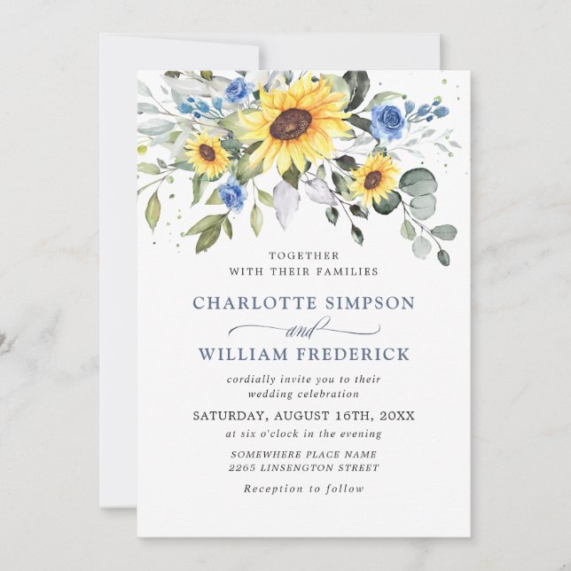 Invitation Elégante aquarelle tournesol Eucalyptus Mariage (Devant)