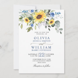 Invitation Elégante aquarelle tournesol Eucalyptus Mariage
