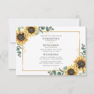 Invitation Elégante aquarelle tournesol Eucalyptus Mariage