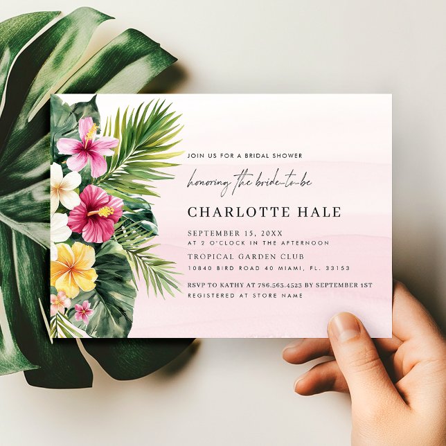 Invitation Elégante aquarelle tropicale Fête des mariées flor (Créateur téléchargé)