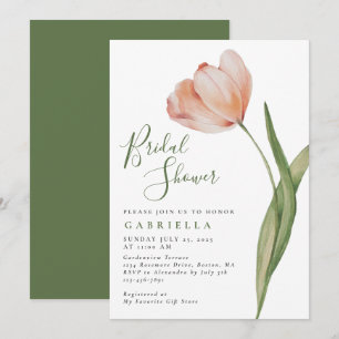 Invitation Elégante Aquarelle Tulipe Fête des mariées verte