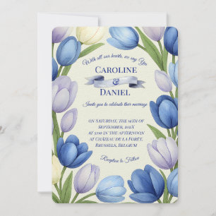 Invitation Elégante aquarelle Tulipe Mariage de couronne bleu