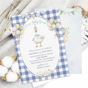 Invitation Elégante aquarelle Un 1er anniversaire oie bête B