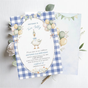Invitation Elégante aquarelle Un 2 Anniversaire oie bête B