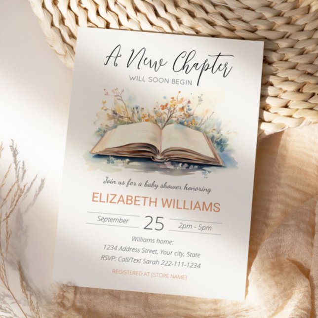 Invitation Elégante aquarelle Un nouveau Baby shower de chapi (A new chapter baby shower invitation)