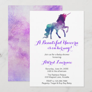 Invitation Elégante aquarelle Unicorn Baby shower moderne