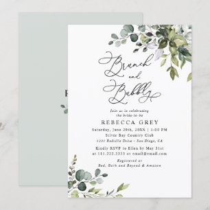 Invitation Elégante aquarelle verdure Brunch & douche mousseu