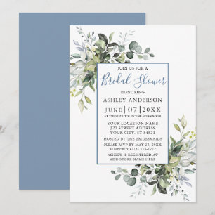 Invitation Elégante aquarelle verdure Douche Dusty Bleu