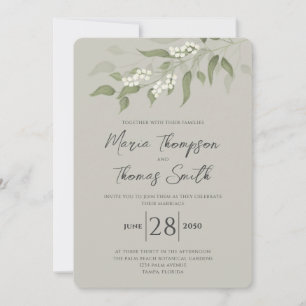 Invitation Elégante aquarelle verdure Feuille Sage vert