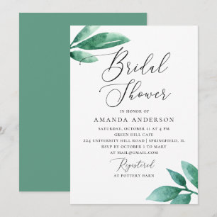 Invitation Elégante aquarelle verdure fleurie douche nuptiale