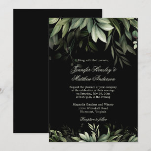 Invitation Elégante aquarelle verte sur Arrière - plan noir