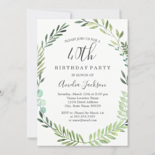 Invitation Elégante aquarelle verte Wreath 40e anniversaire