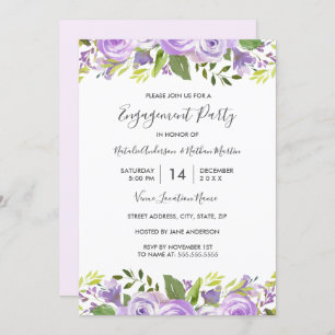 Invitation Elégante aquarelle violet fiançale florale