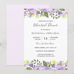 Invitation Elégante aquarelle violet floral Dîner de répétiti