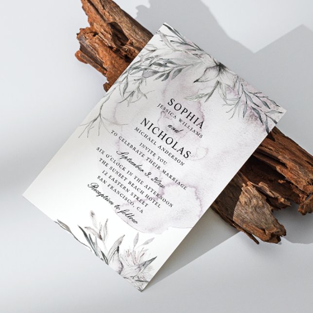 Invitation Elégante aquarelle violet foncé mariage (Créateur téléchargé)