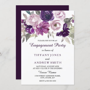 Invitation Elégante Aquarelle violette Fleur d'engagement