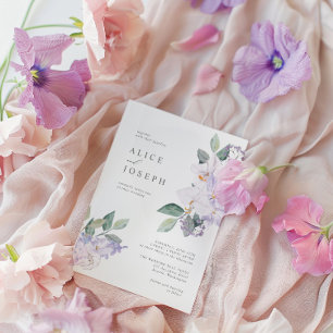 Invitation Elégante Aquarelle violette Fleurs et verdure