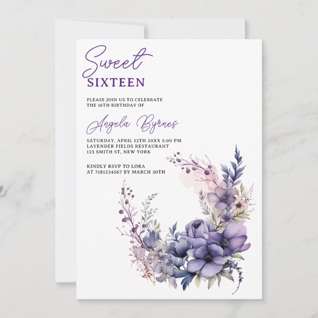 Invitation Elégante Aquarelle violette Florale Wreath Sweet 1 (Devant)