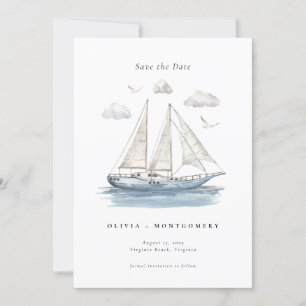 Invitation Elégante aquarelle voilier Yacht Enregistrer la da