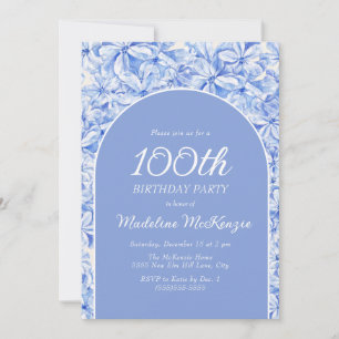 Invitation Elégante Arche Florale Bleue Dusty 100e anniversai