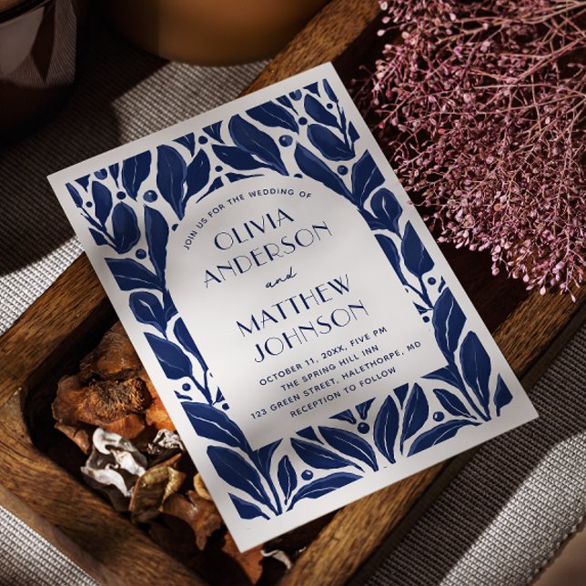 Invitation Elégante arche moderne. Mariage floral bleu marine (Créateur téléchargé)