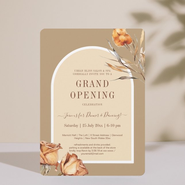 Invitation Elégante Arche Retro Flower Business Grand Ouvertu (Elegant Retro Arch Flower Business Grand Opening Invitation)