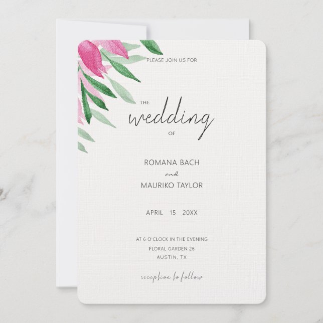 Invitation Élégante Art Floral Boho Rose Aquarelle (Devant)