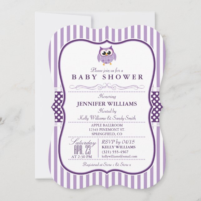 Invitation Élégante au Baby shower de Chouette Vio (Devant)