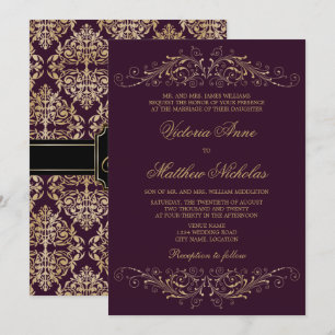 Invitation Élégante aubergine de Damas Gold Flourish
