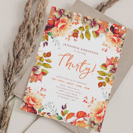 Invitation Elégante Automne Aquarelle Automne Floral 30 Anniv