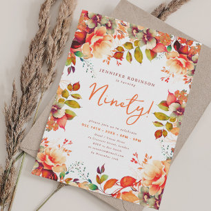 Invitation Elégante Automne Aquarelle Automne Floral 90 Anniv