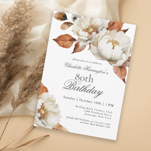 Invitation Elégante Automne Floral 80e fête d'anniversaire