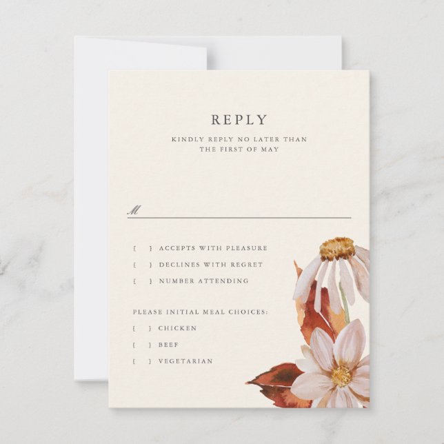 Invitation Elégante Automne Floral Wedding RSVP Reply Card (Devant)