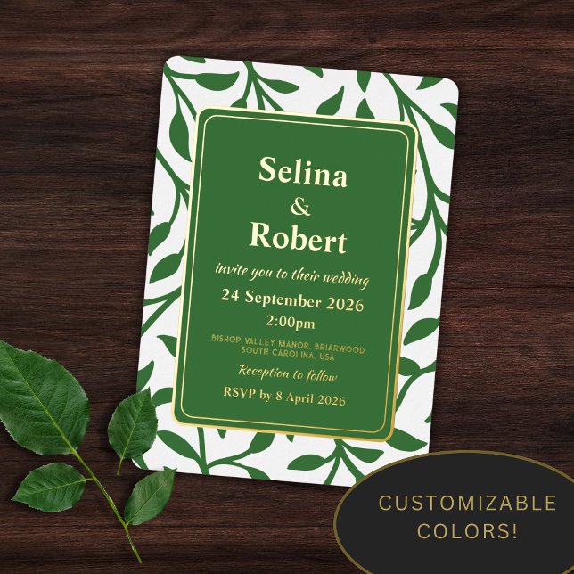 Invitation élégante avec feuilles en feuille d'or (Créateur téléchargé)